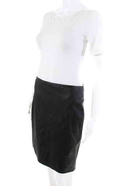 Theory Womens Back Zip Knee Length Leather Pencil Skirt Black Size 6