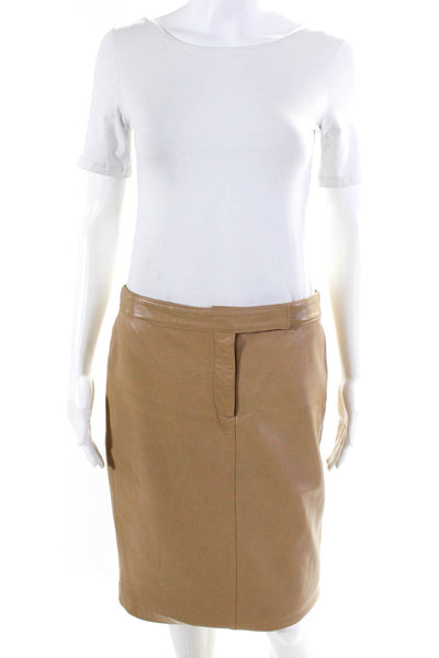 Tommy Hilfiger Womens Zipper Fly Knee Length Leather Pencil Skirt Brown Size 8