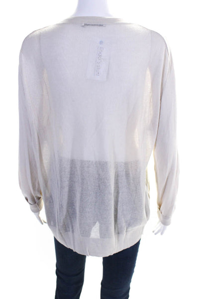 T Alexander Wang Womens Long Sleeve V Neck Knit Sweatshirt Beige Cotton Large