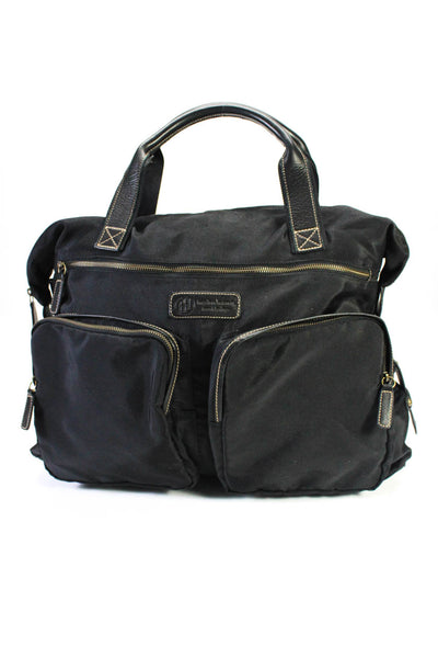 Hayden Harnett Womens Zip Top Double Pocket Front Messenger Handbag Black Nylon