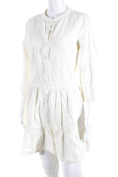 Apiece Apart Womens Linen Blend Half Button Down A Line Dress White Size Small