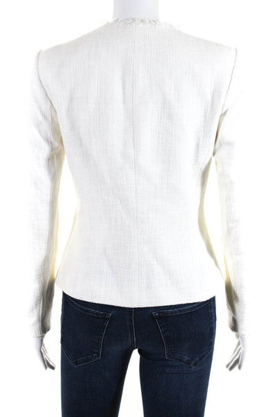 Karl Lagerfeld Womens Cotton Fringed Crew Neck Zip Front Jacket White Size 2