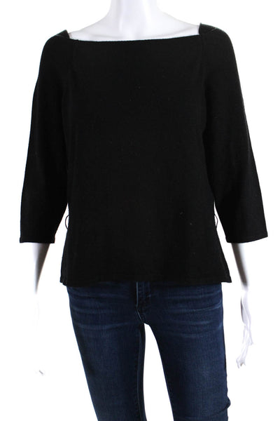 Shani Womens Boat Neck 3/4 Sleeve Pullover Sweater Black Silk Size Large