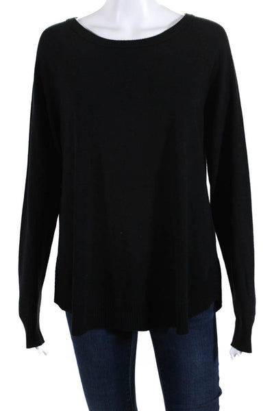 Lilla P Womens Thin Knit Crew Neck Pullover Sweater Black Cotton Size Large