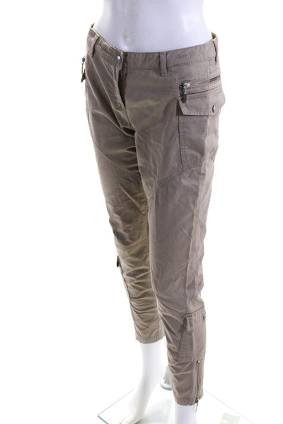 Trussardi Womens High Rise Zipper Trim Cargo Pants Beige Cotton Size IT 40