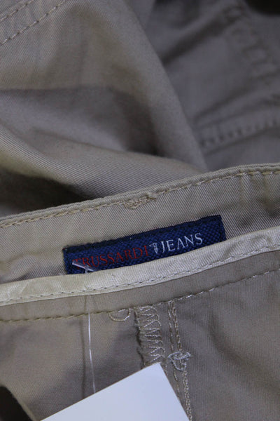Trussardi Womens High Rise Zipper Trim Cargo Pants Beige Cotton Size IT 40