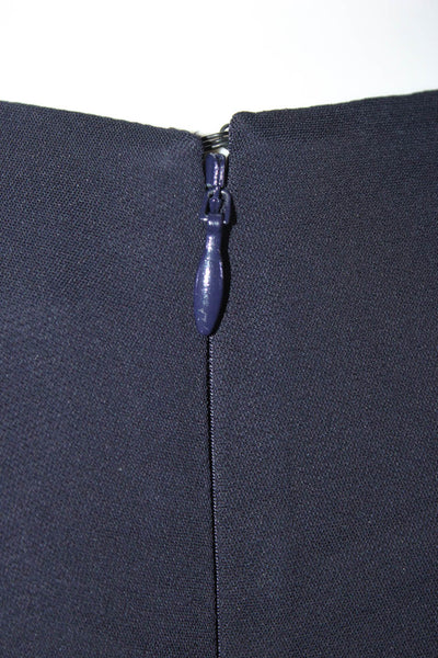 Altuzarra Womens Back Zip Short Sleeve Fringe Shift Dress Navy Blue Size FR 36