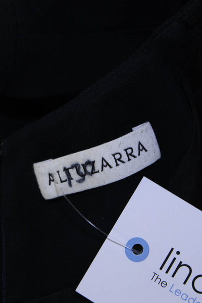 Altuzarra Womens Back Zip Short Sleeve Fringe Shift Dress Navy Blue Size FR 36