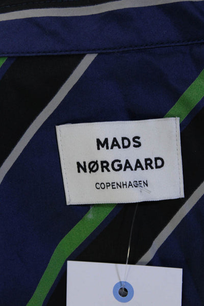 Mads Norgaard Copenhagen Womens Button Front Striped Midi Dress Navy Blue EU 34