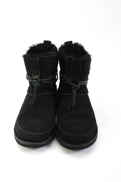 Ugg Womens Slip On Block Heel Shearling Lined Ankle Boots Black Suede Size 7.5