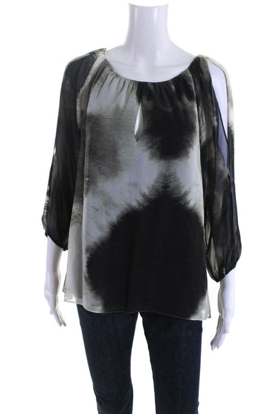 Alice + Olivia Womens Off Shoulder Chiffon Top Blouse Black Gray White Size XS