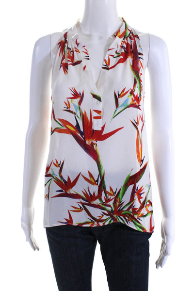 Artelier Nicole Miller Womens Y Neck Floral Tank Top Blouse White Orange Petite