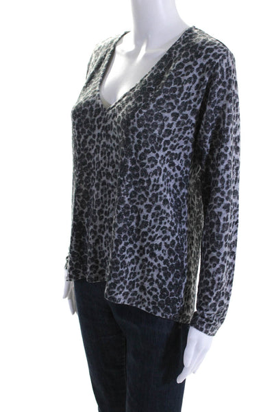 Red Haute Womens Leopard Print V Neck Pullover Sweater Gray Size Small