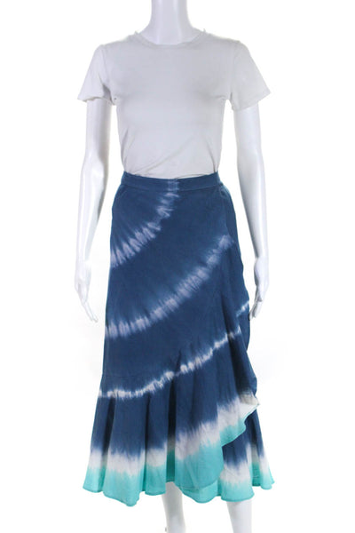 Cia Maritima Womens Linen Tie Dye Print A Line Wrap Skirt Blue Size Small