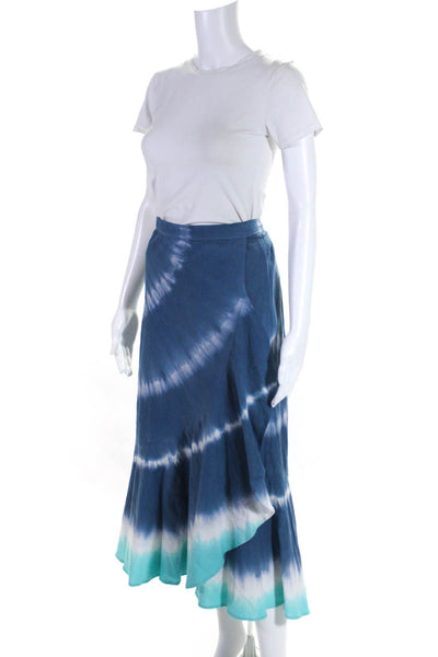 Cia Maritima Womens Linen Tie Dye Print A Line Wrap Skirt Blue Size Small