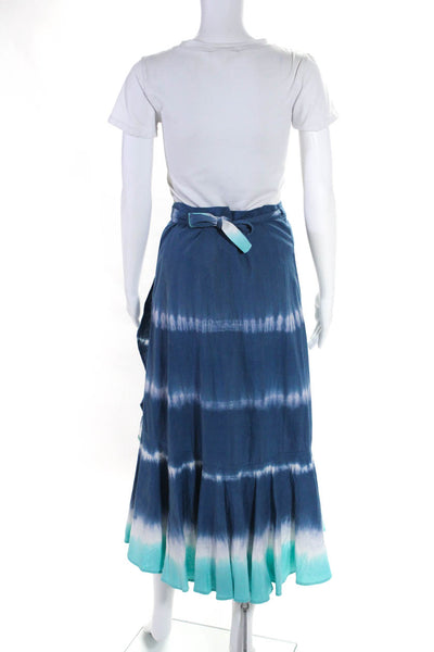 Cia Maritima Womens Linen Tie Dye Print A Line Wrap Skirt Blue Size Small