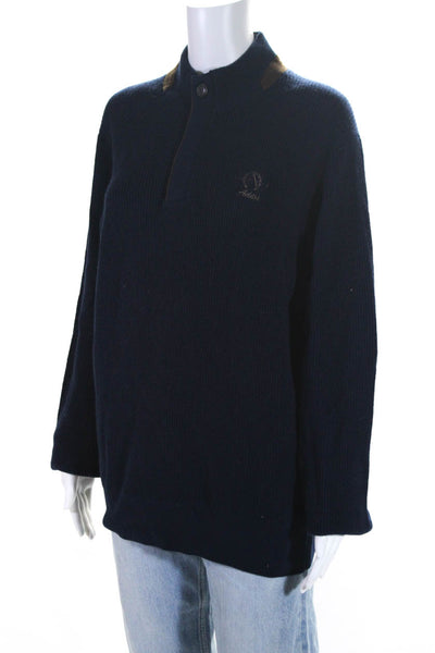 Peter Millar Mens Pullover Henley Mock Neck Sweater Navy Blue Wool Size Large