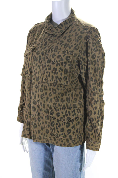 Frame Womens Button Front Collared Leopard Jacket Brown Cotton Size Small