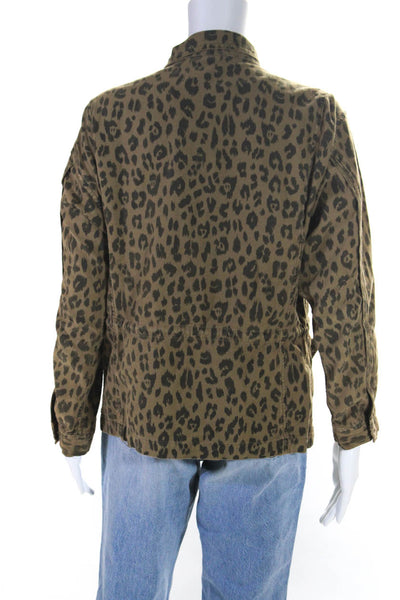 Frame Womens Button Front Collared Leopard Jacket Brown Cotton Size Small