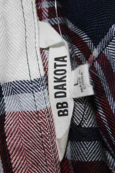 BB Dakota Womens Button Front Collared Plaid Shirt Blue Red White Size Large