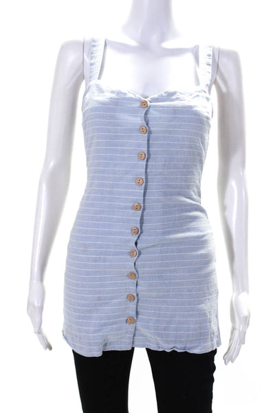 L'Academie Women's Cotton Striped Button Down Sleeveless Blouse Blue Size XXS