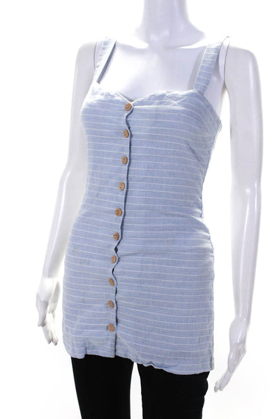 L'Academie Women's Cotton Striped Button Down Sleeveless Blouse Blue Size XXS