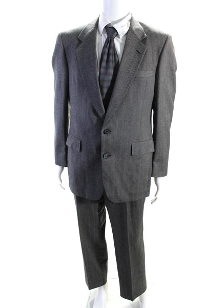 Hart Schaffner Marx Mens Two Button Notched Lapel Striped Suit Gray Wool Size 42