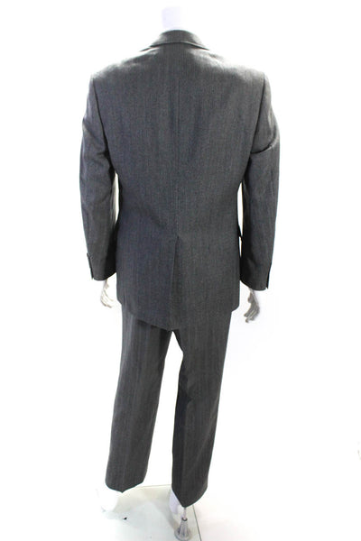 Hart Schaffner Marx Mens Two Button Notched Lapel Striped Suit Gray Wool Size 42
