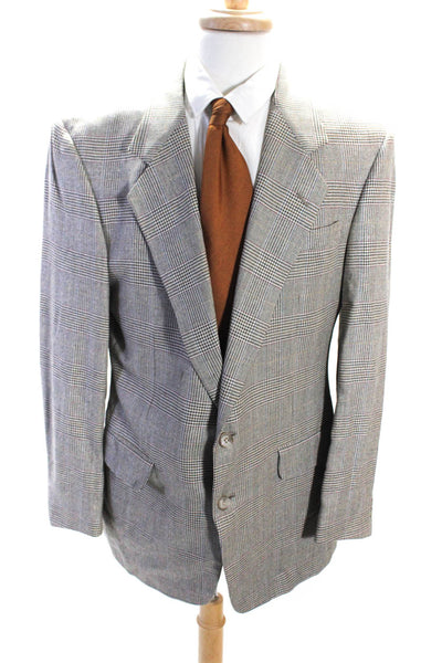 Dillards Mens Two Button Notched Lapel Glen Plaid Blazer Jacket Gray Wool 44R