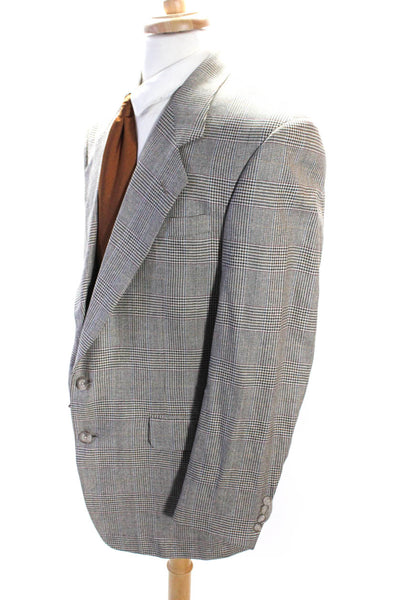 Dillards Mens Two Button Notched Lapel Glen Plaid Blazer Jacket Gray Wool 44R