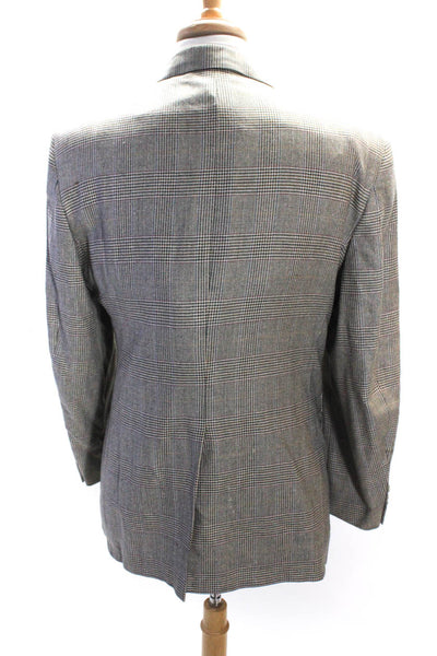 Dillards Mens Two Button Notched Lapel Glen Plaid Blazer Jacket Gray Wool 44R