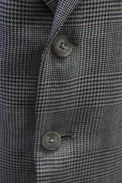 Dillards Mens Two Button Notched Lapel Glen Plaid Blazer Jacket Gray Wool 44R