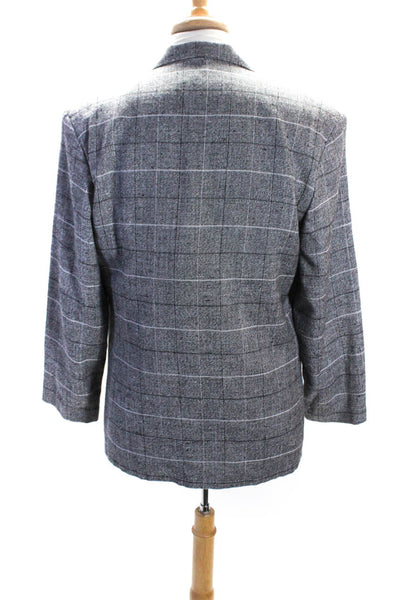 Florenzi Mens Double Breasted Notched Lapel Plaid Blazer Jacket Gray Size Large