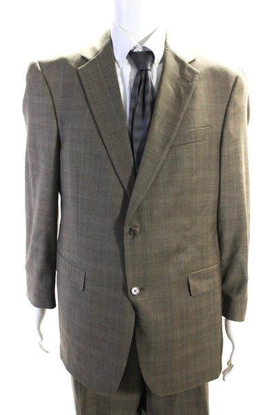 Society Brand Mens Two Button Notched Lapel Pleated Suit Brown Wool Size 44R