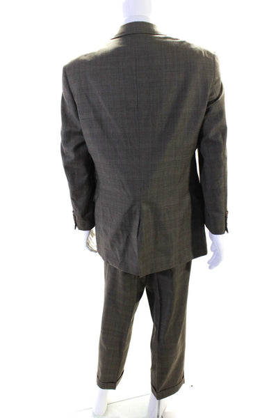 Society Brand Mens Two Button Notched Lapel Pleated Suit Brown Wool Size 44R
