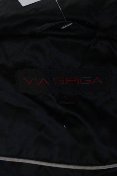 Via Spiga Womens Long Full Zip Collared Satin Coat Jacket Black Size Small