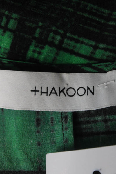 Thakoon Womens Green Silk Printed V-Neck 3/4 Sleeve Tunic Blouse Top Size 0