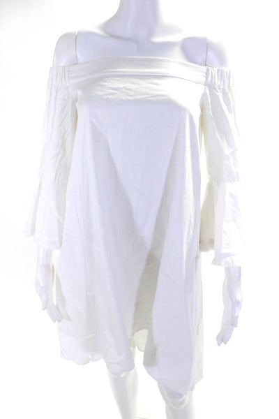 N/Nicholas Womens White Cotton Off Shoulder Long Sleeve A-Line Dress Size 2