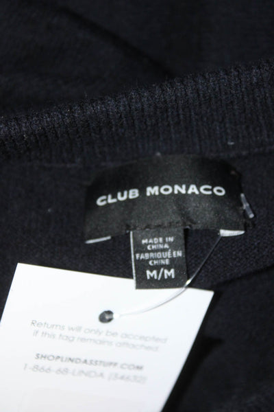 Club Monaco Mens Wool Patchwork Striped Long Sleeve Pullover Sweater Navy Size M