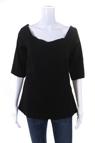 Theory Womens Off The Shoulder 3/4 Sleeve Pullover Blouse Top Black Size M