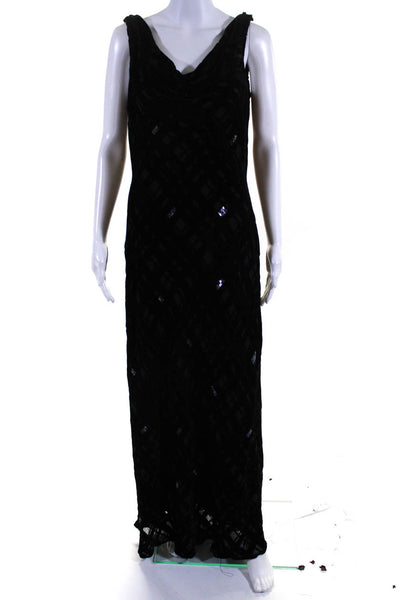 Valerie Stevens Womens Beaded Geometric Print Cowl Neck Maxi Dress Black Size 10