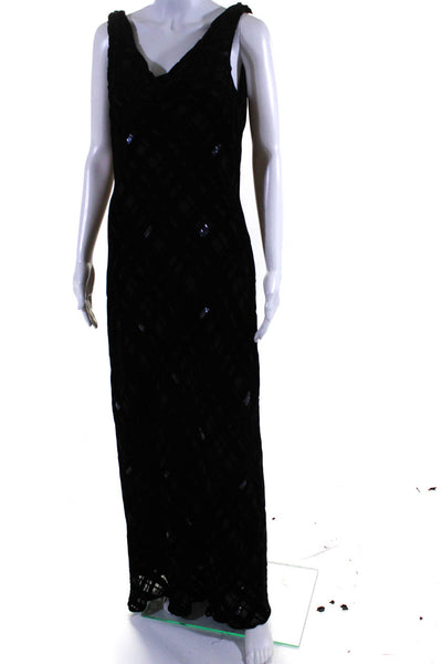 Valerie Stevens Womens Beaded Geometric Print Cowl Neck Maxi Dress Black Size 10