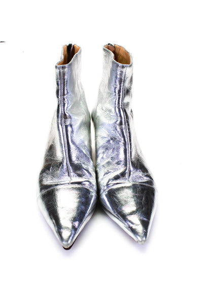 Alexandre Birman Womens Back Zip Stiletto Metallic Booties Silver Leather 39