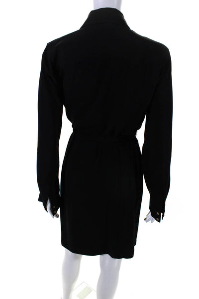 Calvin Klein Womens Belted Collared Long Sleeve Zip Up Dress Black Size 8