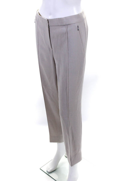 Elie Tahari Womens Mid Rise Pleated Crepe Straight Leg Ankle Pants Beige Size 4