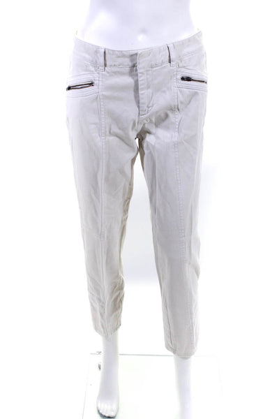 Ecru Womens Mid Rise Twill Slim Leg Pleated Pants Ivory Cotton Size 6