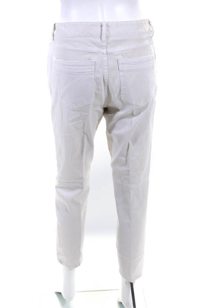 Ecru Womens Mid Rise Twill Slim Leg Pleated Pants Ivory Cotton Size 6