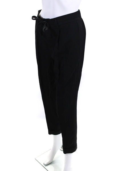 Vince Womens Tie Waist Slim Leg Pleated Ankle Pants Black Size 4