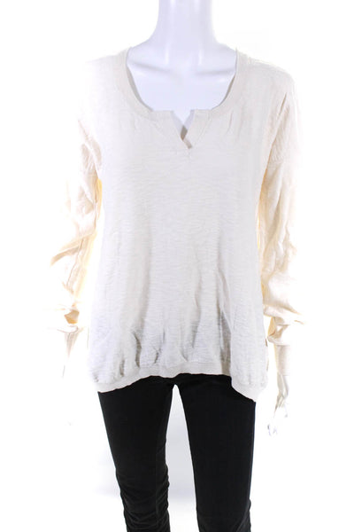 Vince Womens Thin Knit Y Neck Pullover Sweater Ivory Cotton Size Large