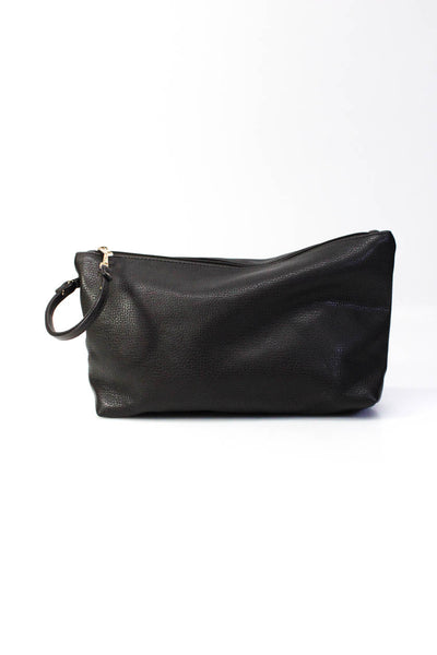 Inzi Womens Zip Top Pebbled Leather Wristlet Clutch Handbag Dark Brown